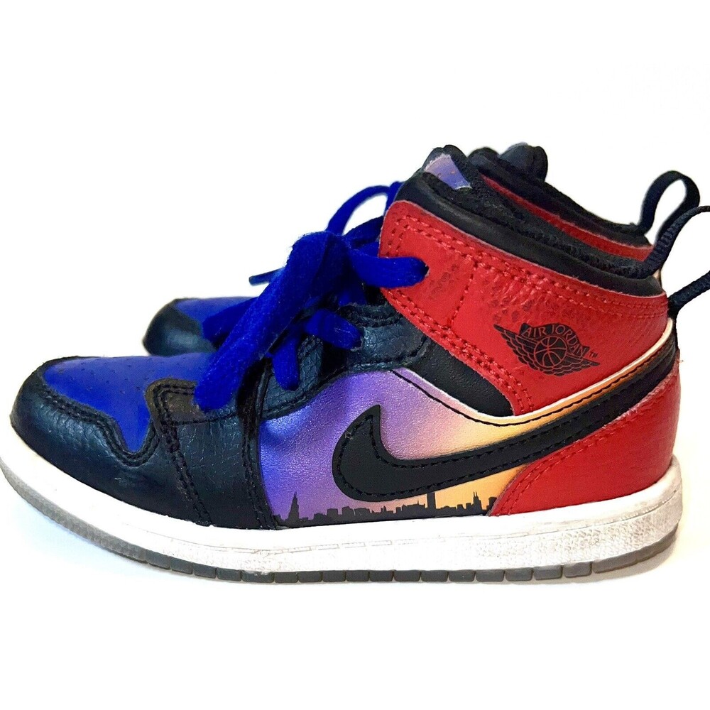 Nike Air Jordan Kids 1 Mid Skyline Toddler Blue Red Black Toddler Baby Sz 10C